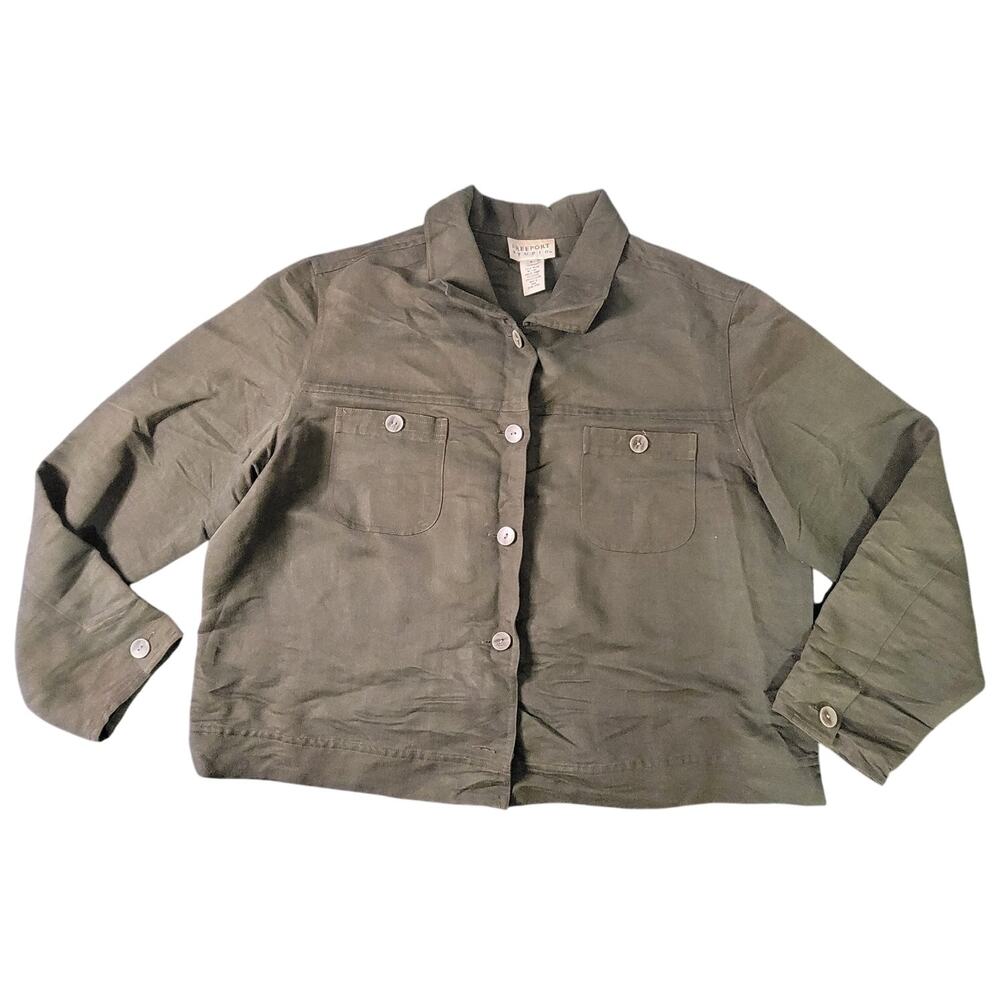 Freeport Studio Green Cropped Button Up Jacket Women's Large Boxy
